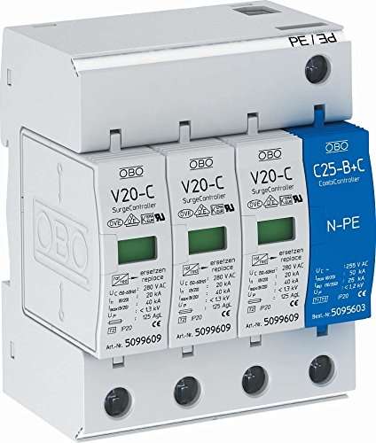 V20-C/3+NPE- 280 (280V, 3P+NPE, In 20kA/P, Imax 40kA/P) ( Chống xung lan truyền ( xung 8/20 ) trên đường nguồn cho tủ nhắn