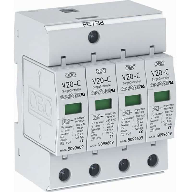 V20-C/4-280 (280V, 4P, In 20kA/P, Imax 40kA/P) ( Chống xung lan truyền ( xung 8/20 ) trên đường nguồn cho tủ nhắn