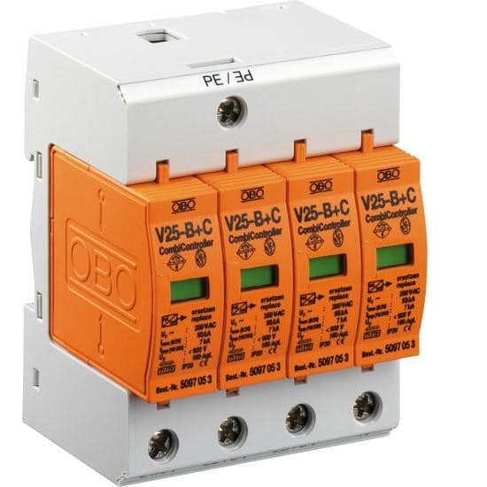 OBO V25-B+C4 : Chống sét 4P In 120kA, Imax 200kA chống xung sét 10/350us, xung lan truyền 8/20us, trên đường truyền