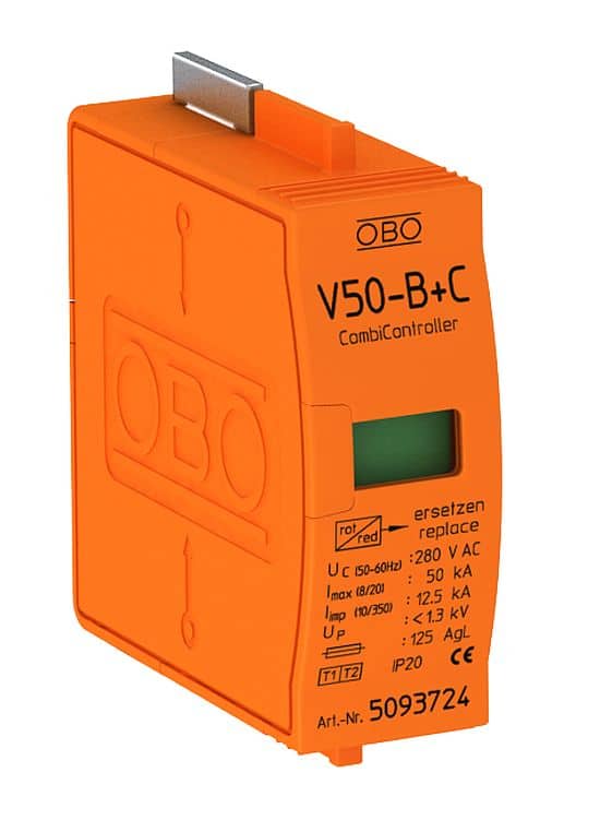 OBO V50-B+C : Module chống sét Imax 50kA, combicontroller chống xung sét 10/350us, xung lan truyền 8/20us, trên đường truyền